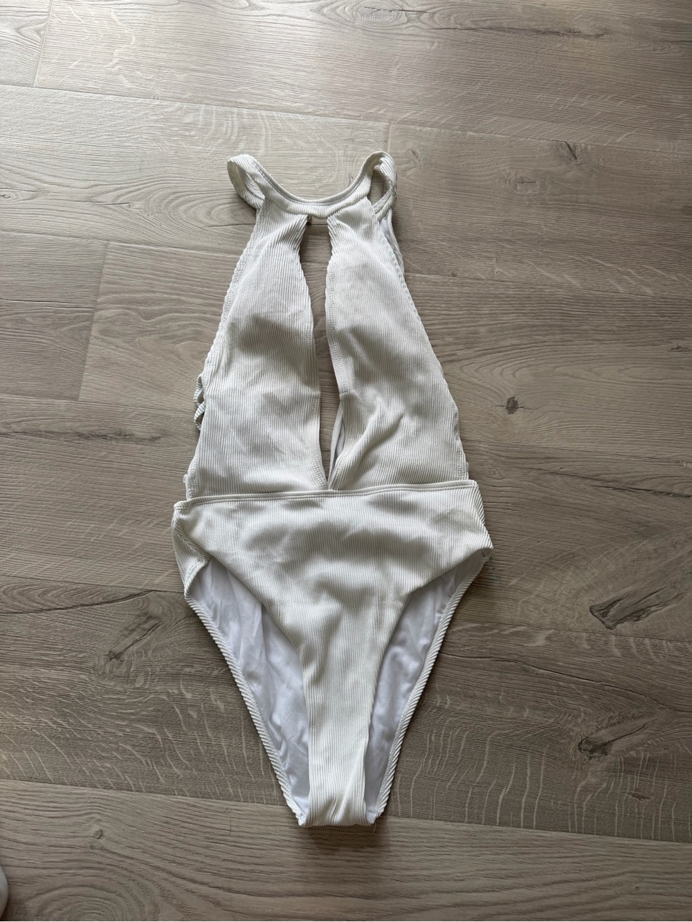 White Ribbed Cutout One-Piece Swimsuit